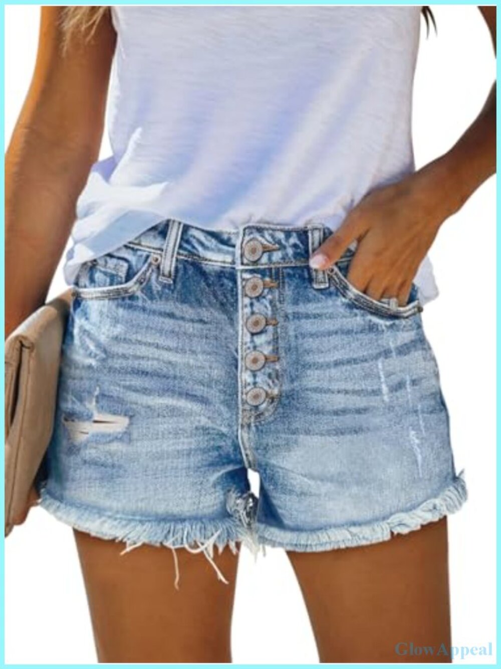 High Waisted Ripped Denim Shorts Frayed Raw Hem Stretchy Summer Jean Shorts